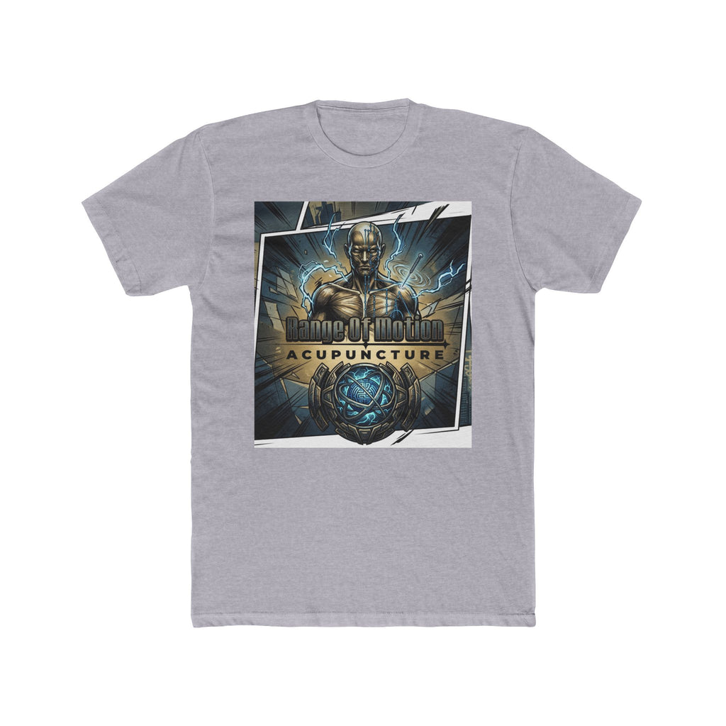Range of Motion Acupuncture Superhero Tee — Graphic Novel Logo Crew Shirt