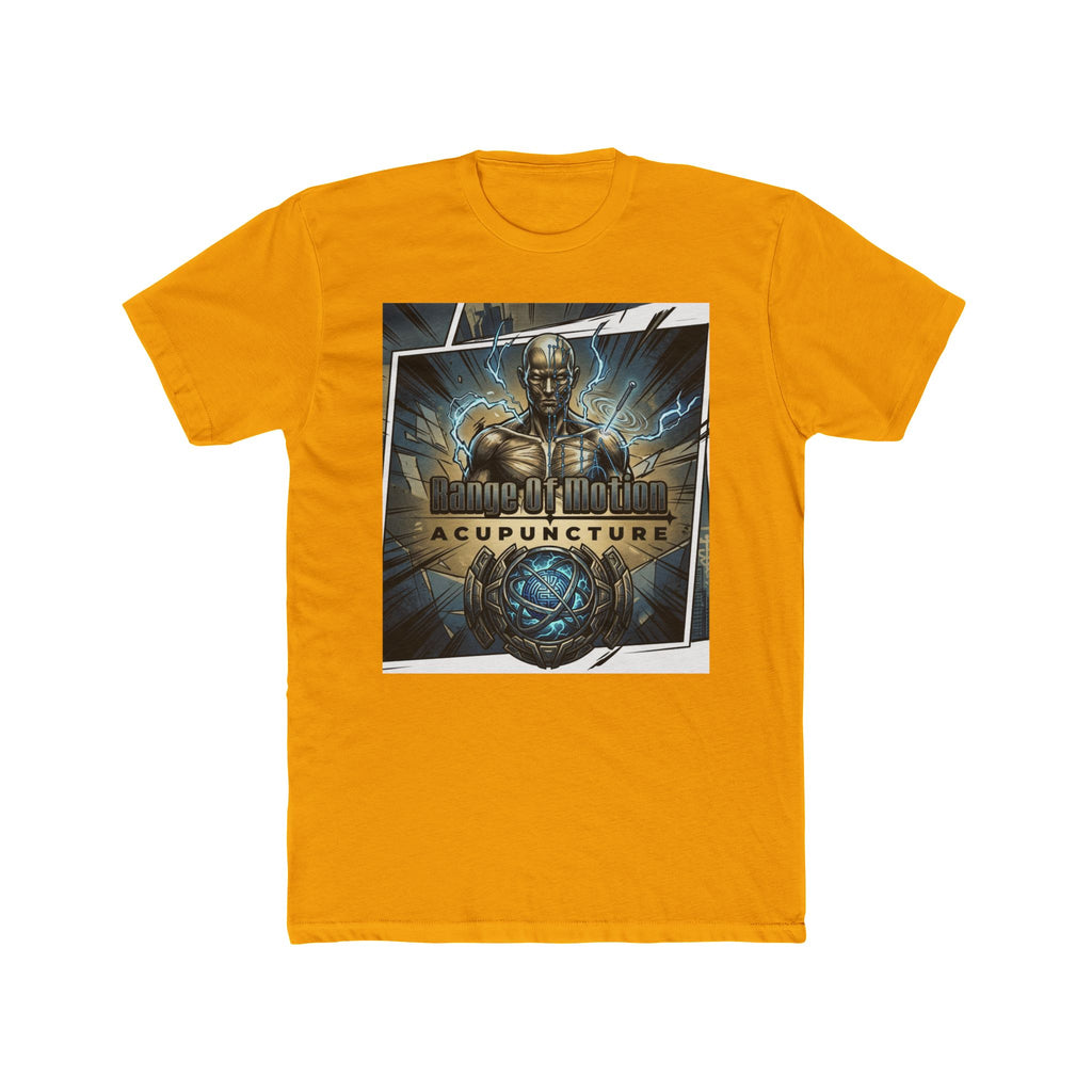 Range of Motion Acupuncture Superhero Tee — Graphic Novel Logo Crew Shirt